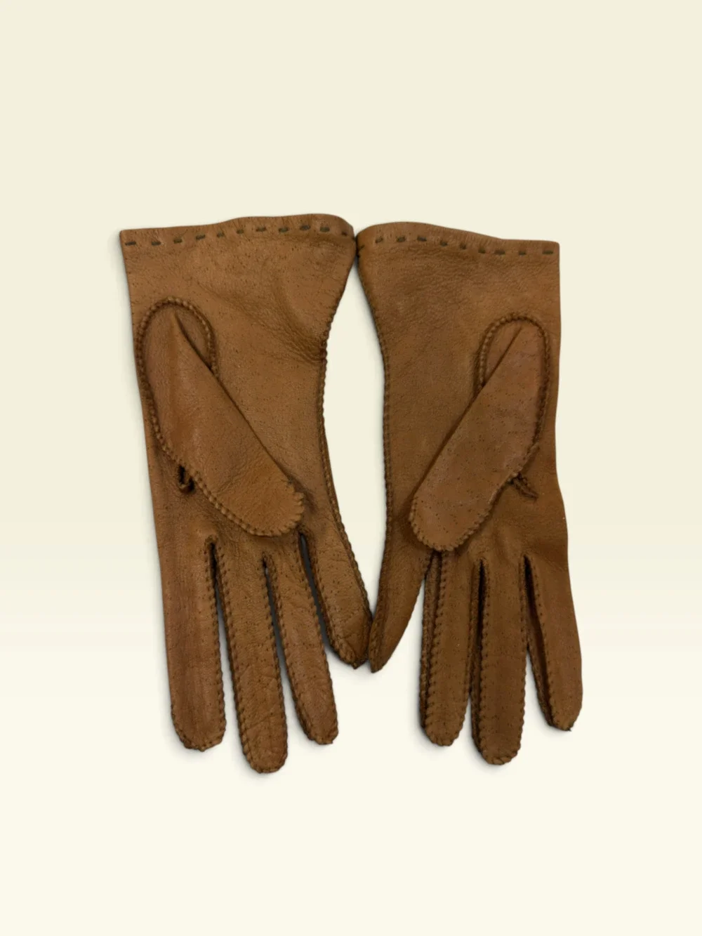 Vintage Women’s Soft Brown Leather Gloves Size 6½ Hand-Stitched Unworn